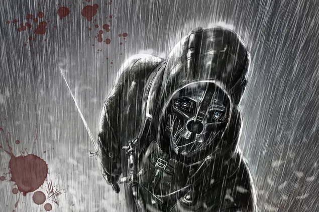 Dishonored game - Corvo Attano in the rain 4K wallpaper download