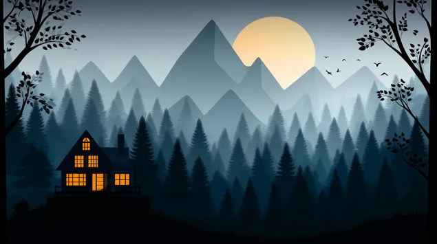 refugio de montana remoto bajo un cielo sereno al atardecer descargar