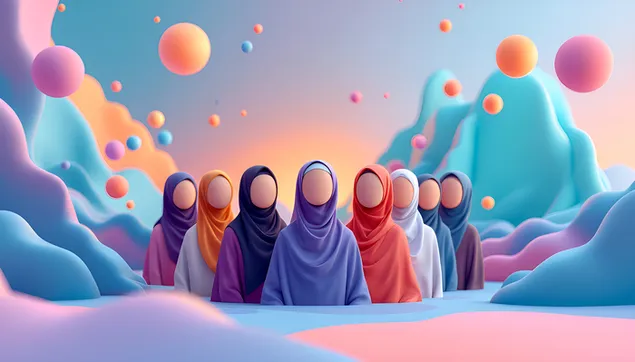 mujeres diversas con hiyabs: arte abstracto en tonos pastel descargar