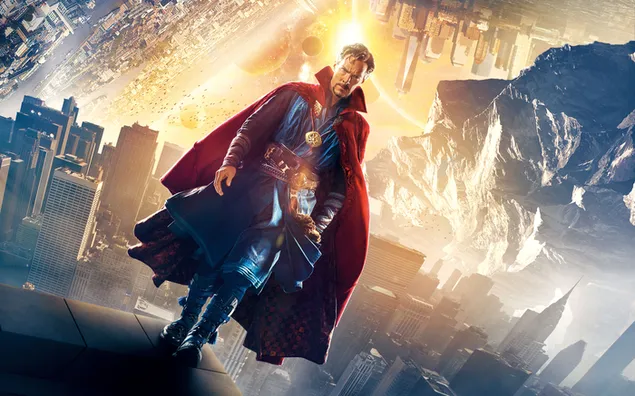 Páipéar balla Bogann Doctor Strange draíocht idir foirgnimh agus carraigeacha ina fheisteas6K