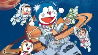 우주에서 도라에몽과 그의 팀 HD 배경화면