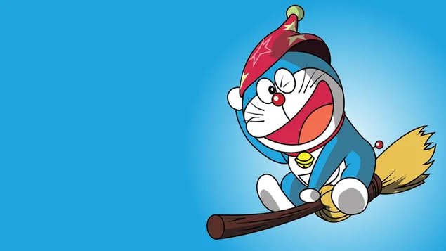 doraemon terbang di atas sapu unduhan