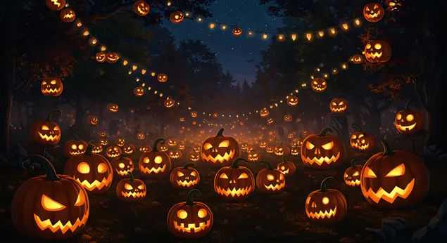 Jezivo groblje sa treperećim lampionima 2K pozadina