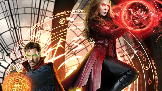 Доктор Стрэндж и Вонда сражаются со злодеями 4K обои