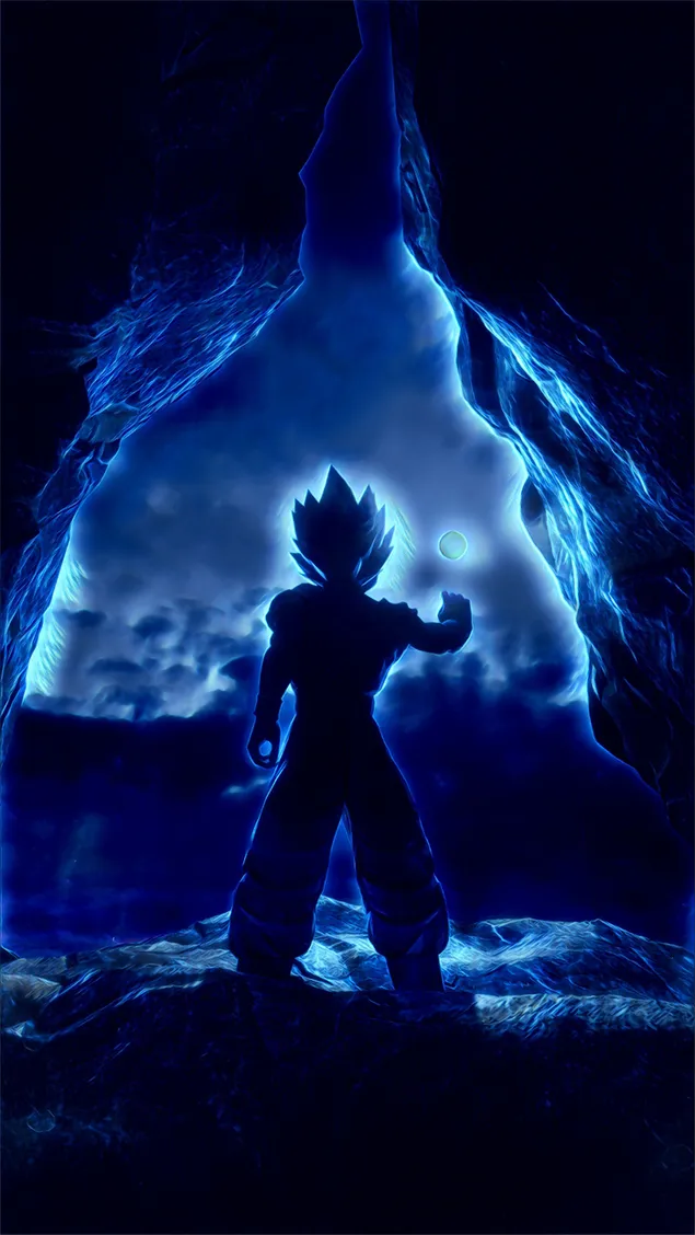 Dragon Ball personaje Son Goku con cabello azul 2K fondo de pantalla