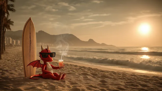 zmaj uziva u osvjezavajucem picu na suncanoj plazi preuzmi