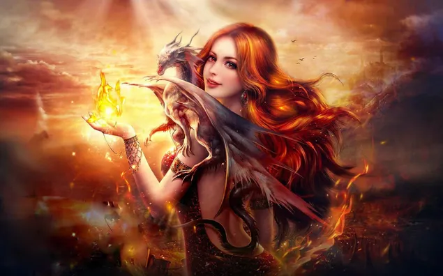 Dívka z fantasy dračího ohně stáhnout