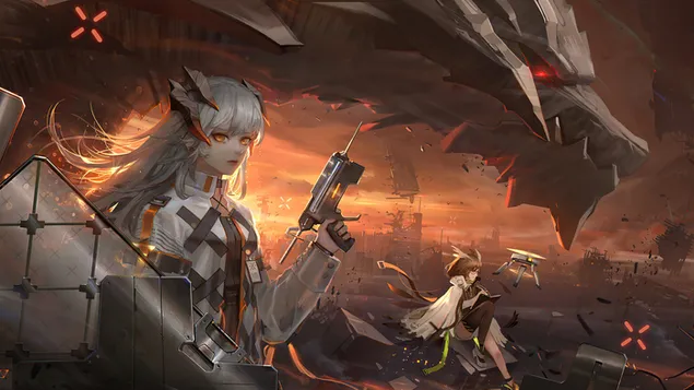 Dragon 'Saria' - Arknights (Video lojë anime) 4K sfond