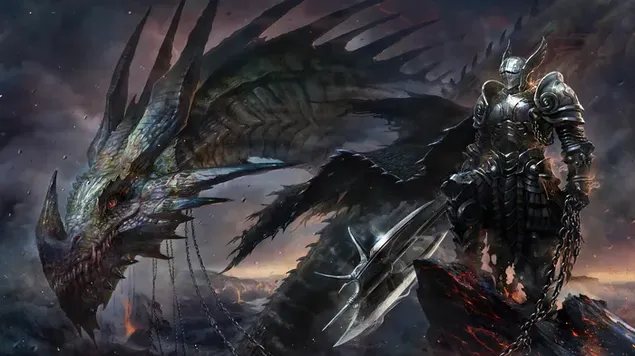 Drache mit Krieger 4K Hintergrundbild