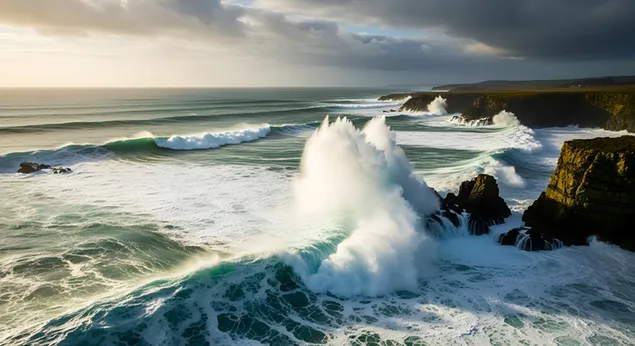 汹涌的海浪拍打着岩石峭壁 4K 壁纸