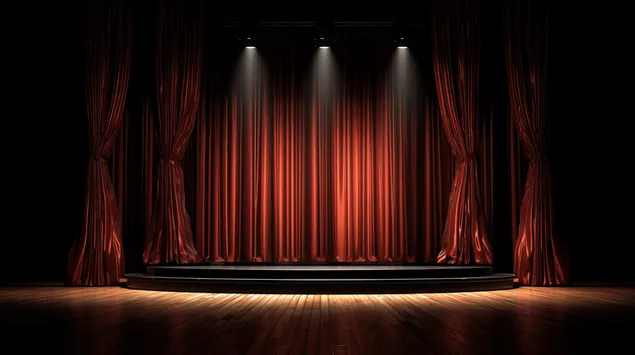 muat turun pentas teater dramatik dengan tumpuan pada tirai tertutup kaya