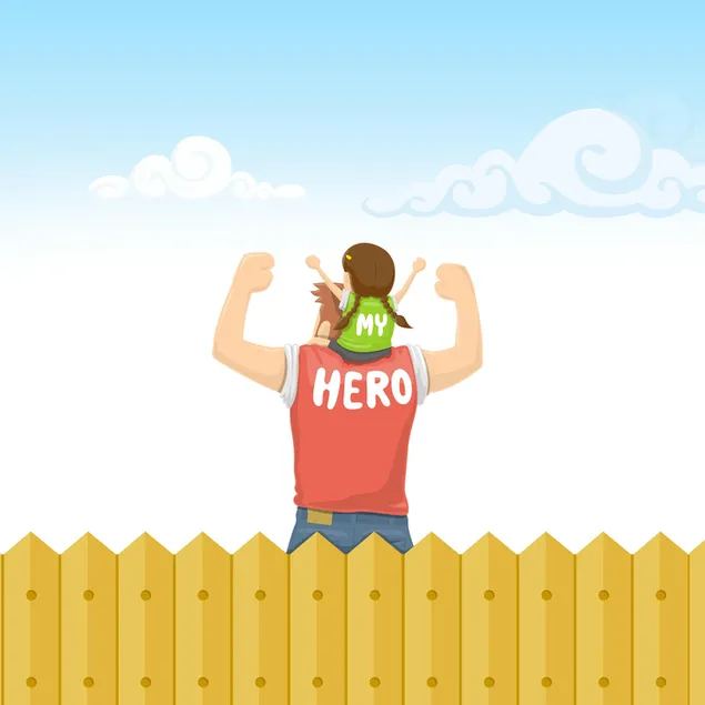 Desenho de menina com cabelo trançado e pai de vestido projetado para o dia especial do dia dos pais 2K papel de parede