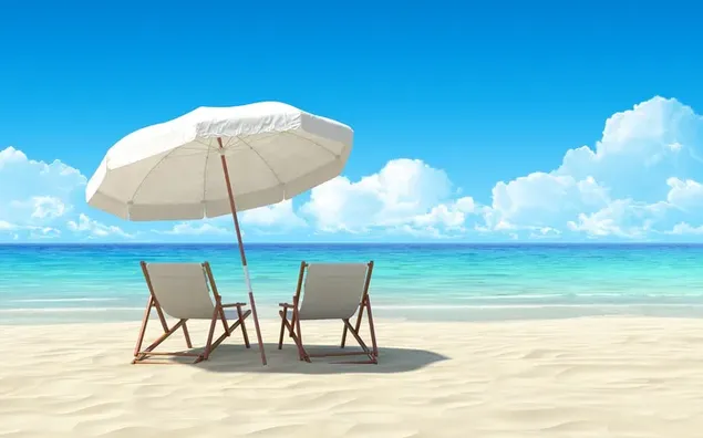 Dreamy beach and sun loungers