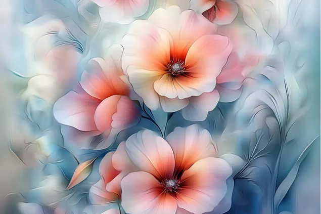 יצירות אמנות פרחוניות חלומיות בגווני פסטל רכים 2K טפט