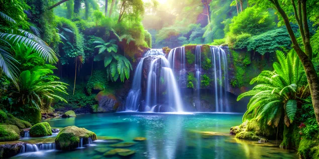 Dreamy Waterfall Oasis, A Tranquil Escape into Nature's Beauty 4K Tapeten