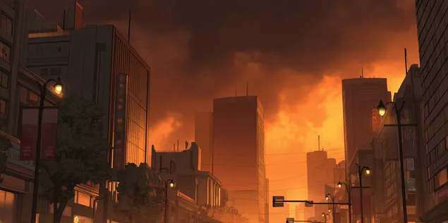 נוף עירוני של דמדומים 2K טפט