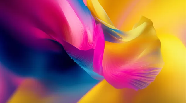 Tapeta Dynamická abstraktná kompozícia so žiarivými ružovými, modrými a žltými odtieňmi, ktoré sa plynule víria 2K