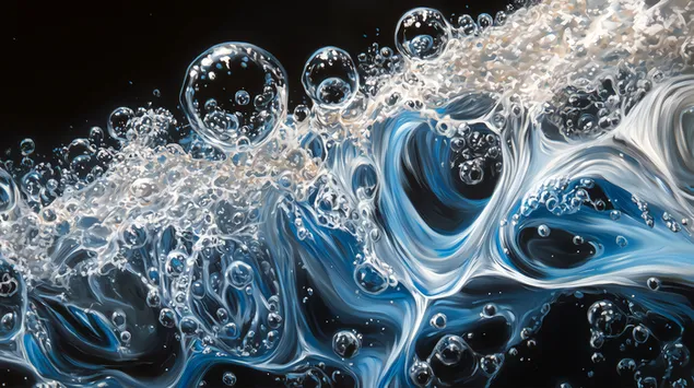 เลเยอร์บับเบิ้ลไดนามิกพร้อมไฮไลท์สีฟ้าอ่อนและสีเงิน 8K วอลเปเปอร์