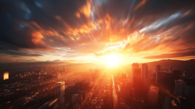 peizazh dinamik i qytetit me qiell te gjere dhe rreze te ndritshme shkarkim