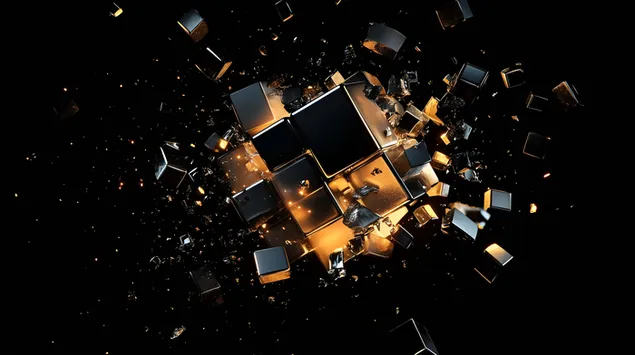 Dynamic Cube Shattering mat Illuminéierte Shards 8K Tapeten