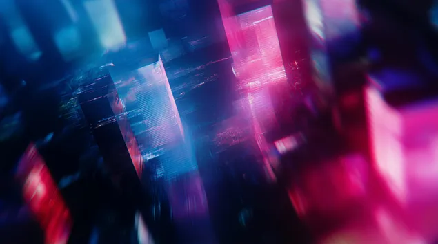 Paesaggio urbano cyberpunk dinamico sfocato di notte, luci astratte 2K sfondo