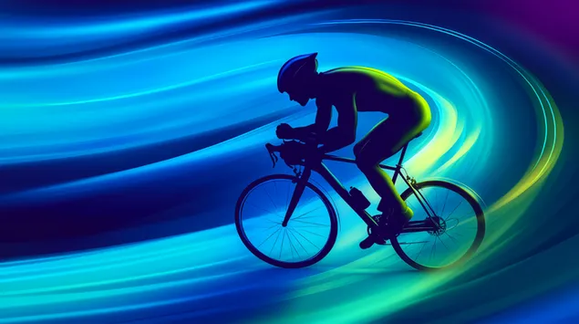 Silueta de ciclista dinàmic amb teló de fons degradat vibrant 8K fons de pantalla