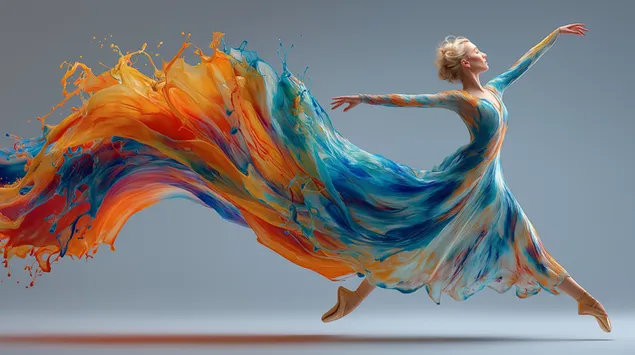 ballarina dinamica amb vestit fluid amb tocs artistics baixada