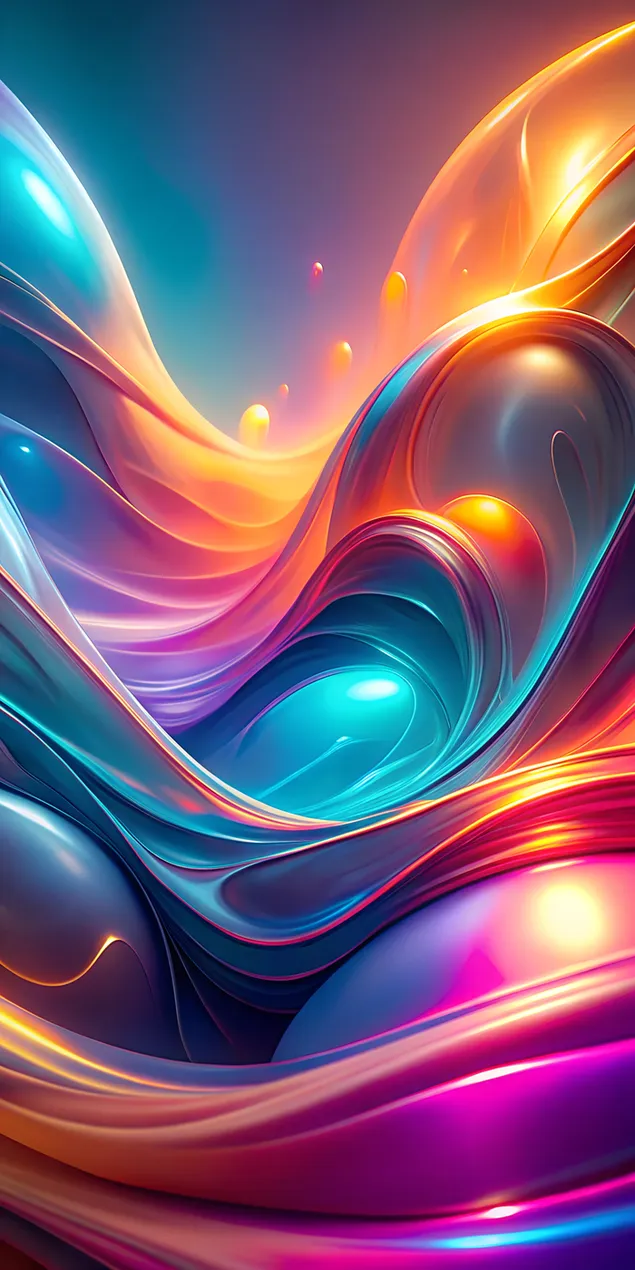 Forma abstrata fluida dinâmica com gradientes luminosos de ciano, magenta e laranja 2K papel de parede