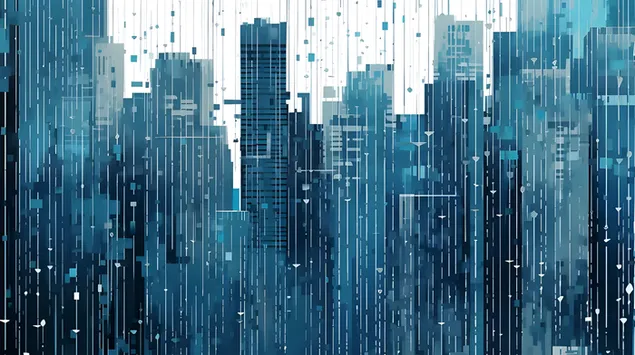 גשם דינמי מעל העיר: סימפוניה גיאומטרית של החיים העירוניים 8K טפט