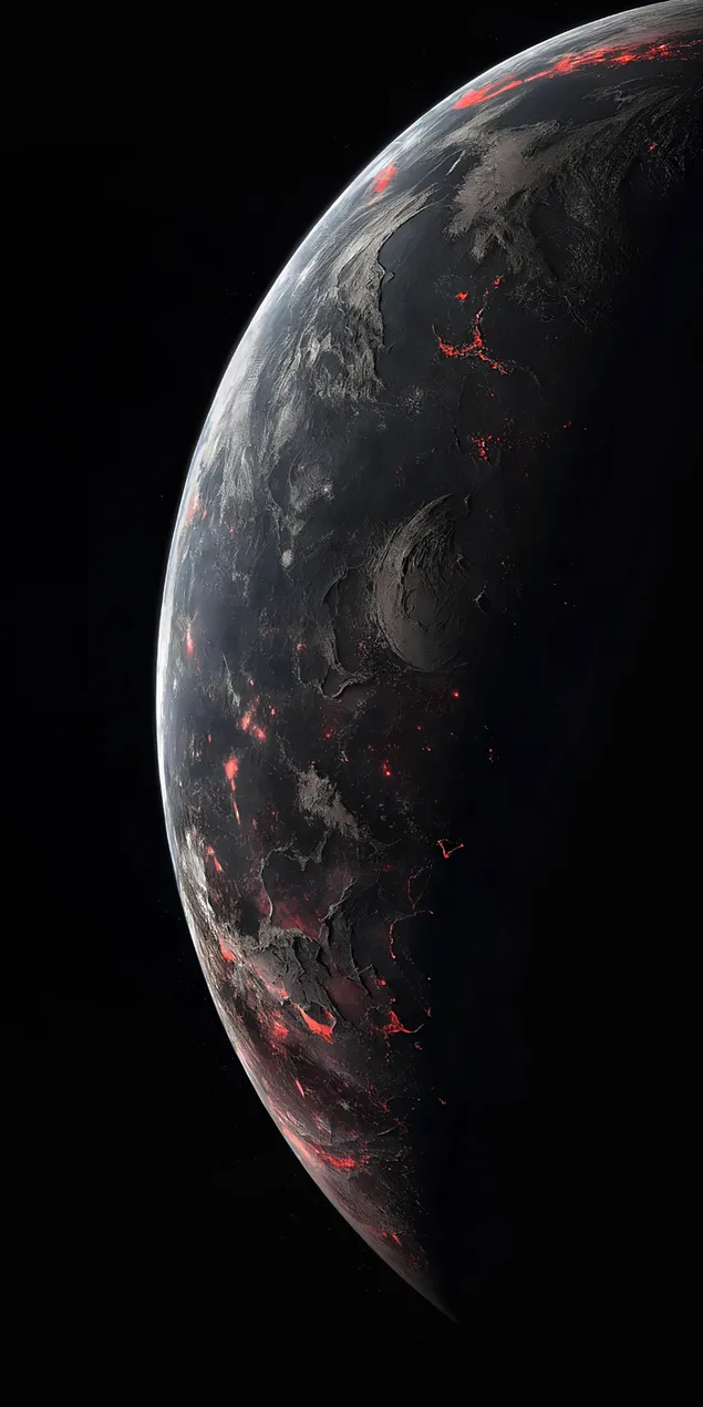 Terra com paisagens brilhantes e flamejantes sob céus escuros 2K papel de parede