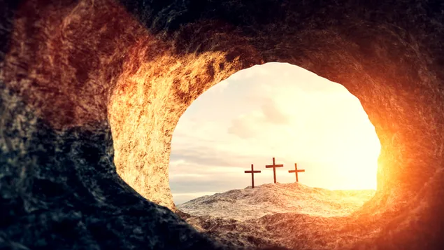 Easter - Open Cave and Three Wooden cross download