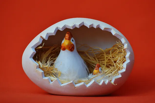 Muat turun Masa Paskah, Ayam di dalam telur dengan latar belakang merah