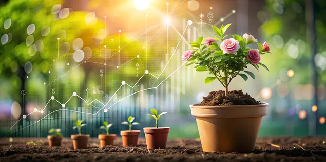 Eko-inwestycja w pełnym rozkwicie, wizualna podróż wzrostu finansowego poprzez naturę 4K tapeta
