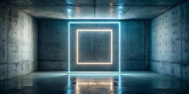 Unheimliches Leuchten: Futuristischer Platz beleuchtet ein verlassenes Lagerhaus 4K Hintergrundbild