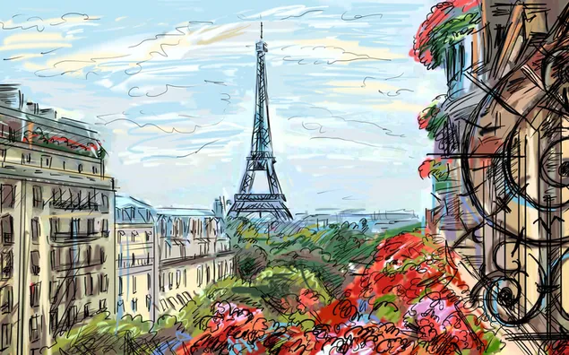 Hình nền Bản vẽ tháp Eiffel 2K