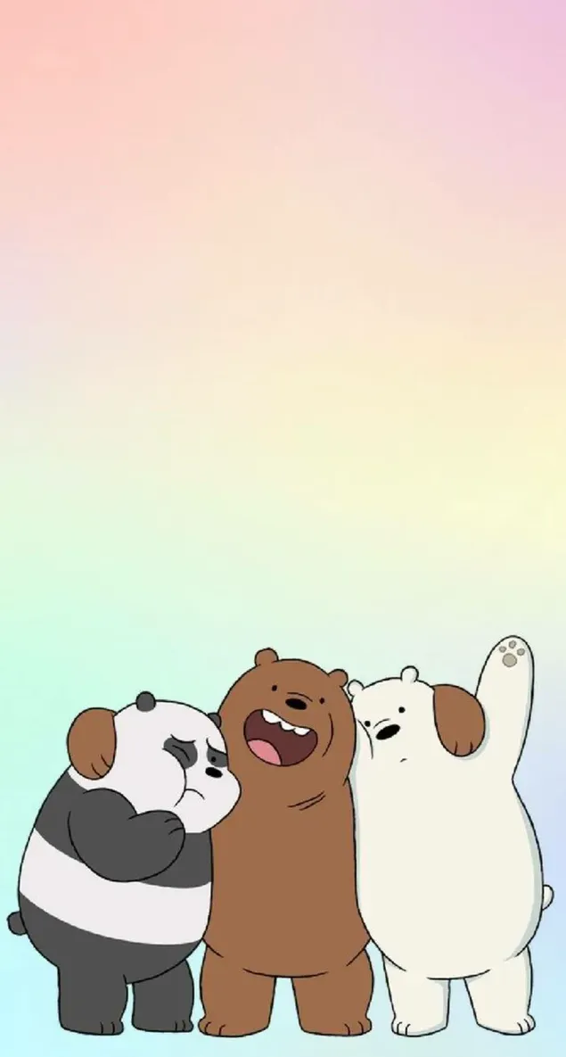 Eisbär, Braunbär und Panda vor buntem Hintergrund