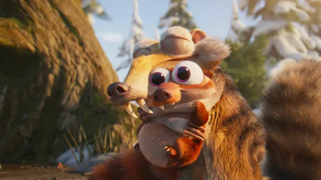 Eiszeitfilm-Eichhörnchen-Scrat-Jagd-Abenteuer mit Baby-Eichhörnchen