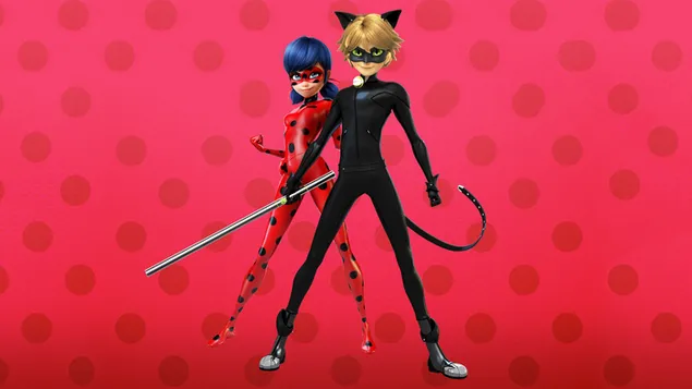 El despertar de Ladybug y Cat Noir, género musical animado por computadora, película de superhéroes, visual rojo.