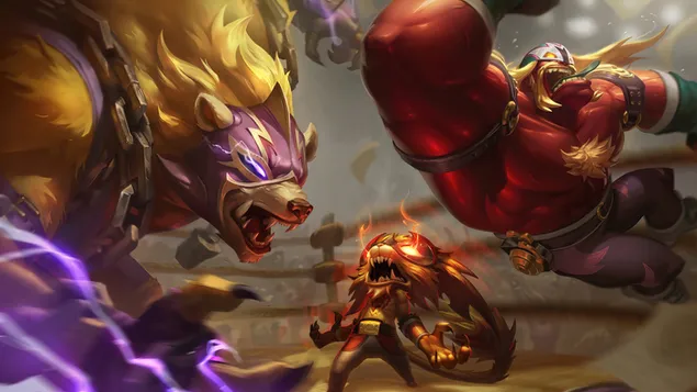 Tapeta El Macho 'Mundo' a El Leon 'Gnar' s aktualizací El Rayo 'Volibear' Splash Art - League of Legends (LOL) 8K