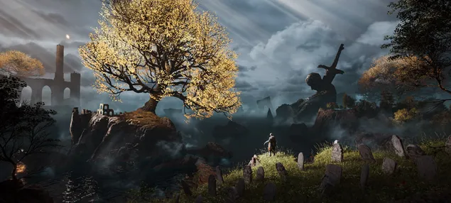 エルデン リング ビデオ ゲームの木質と曇りの環境 ダウンロード