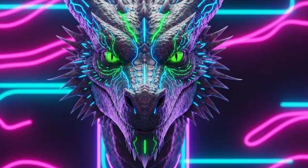 ראש דרקון ניאון של בית הדרקון החשמלי, רקע לשולחן העבודה 4K טפט