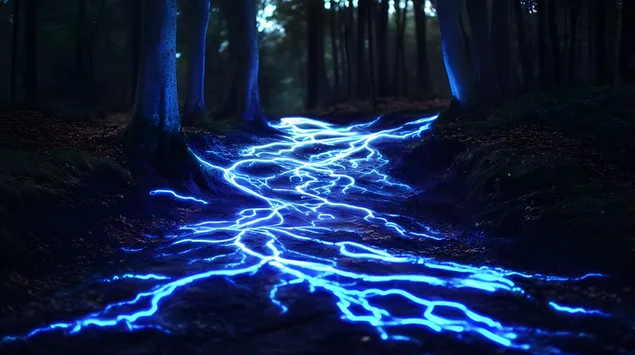 Electric Veins: ไฟนีออนที่ไหลผ่านป่า 4K วอลเปเปอร์