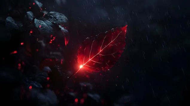 Tapeta Elektrizující blesk osvětlující kapající list 4K