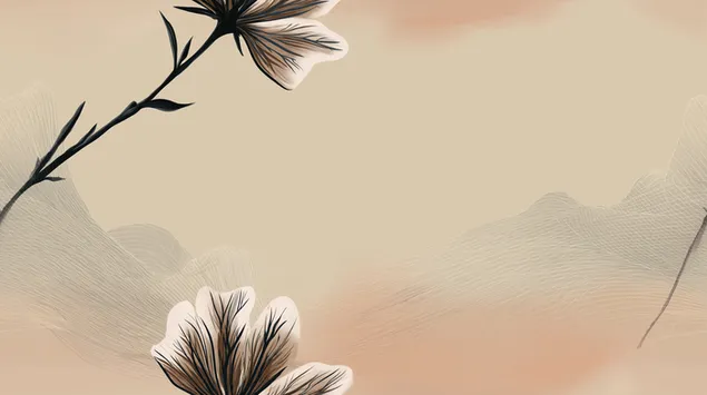 Seni Garis Bunga Abstrak Elegan dengan Pusaran Organik pada Beige 2K kertas dinding