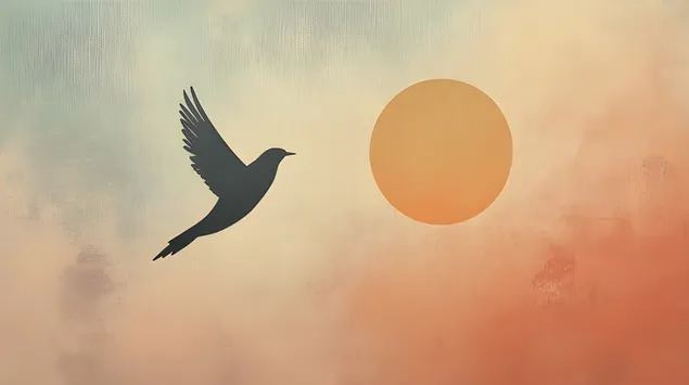 ציפור אלגנטית בתנועה עם שמש עולה 2K טפט