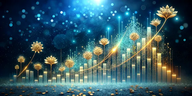 elegant blatonet abstrakt blomstervaekstgraf med gyldne partikler download