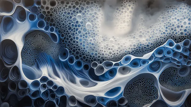 โครงสร้างฟองสบู่ที่สง่างามพร้อมแสงสะท้อนสีฟ้าอ่อนอ่อน 8K วอลเปเปอร์