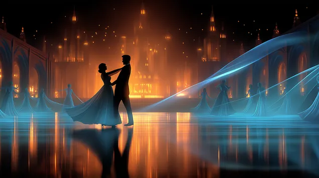 elegantni par plese u velikoj dvorani okruzenoj etericnim svjetlom preuzmi