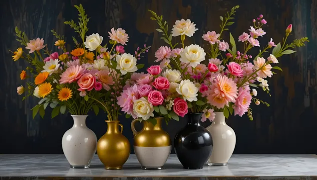 گلدان‌های گل زیبا و نمایش شکوفه‌های رنگارنگ کاغذدیواری  2K