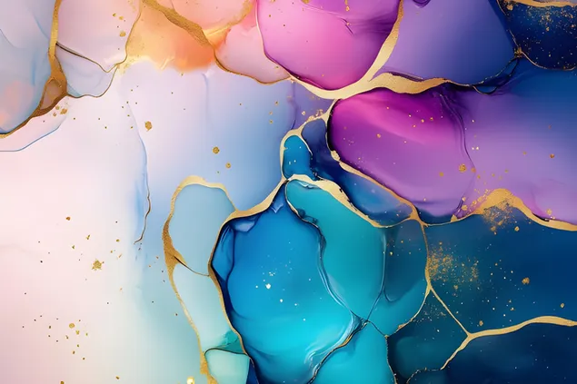 Eleganta abstraktu krāsu saplūšana ar zelta akcentiem 2K fona tapete